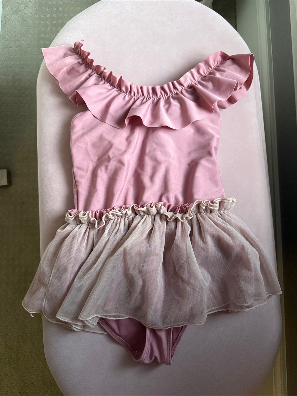 Boutique - Girls Pink Ruffle One-Piece with Tulle Skirt